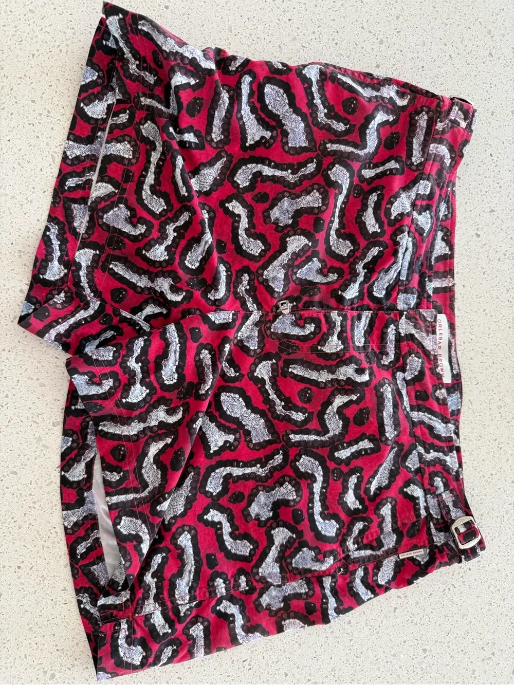 Men’s Orlebar Brown Red Black Silver Mod leopard pattern Swim Trunks